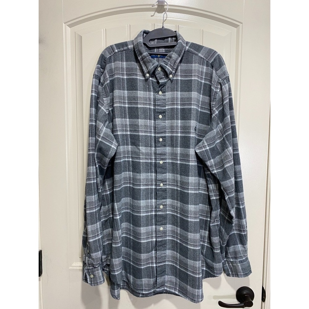 Polo Ralph Lauren Flannel Shirt‎ Mens XLT Gray Plaid Button Down Classic Cotton